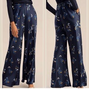 NWOT LILYSILK Blue Waltz flared leg silk pants